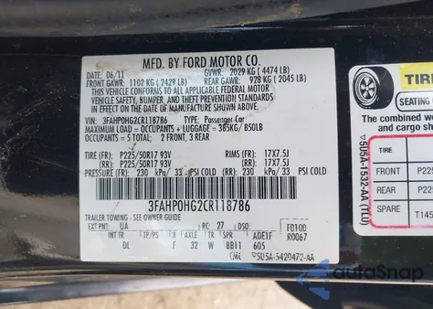 2012 Ford Fusion Se из США, поврежденный, VIN 3FAHP0HG2CR118786